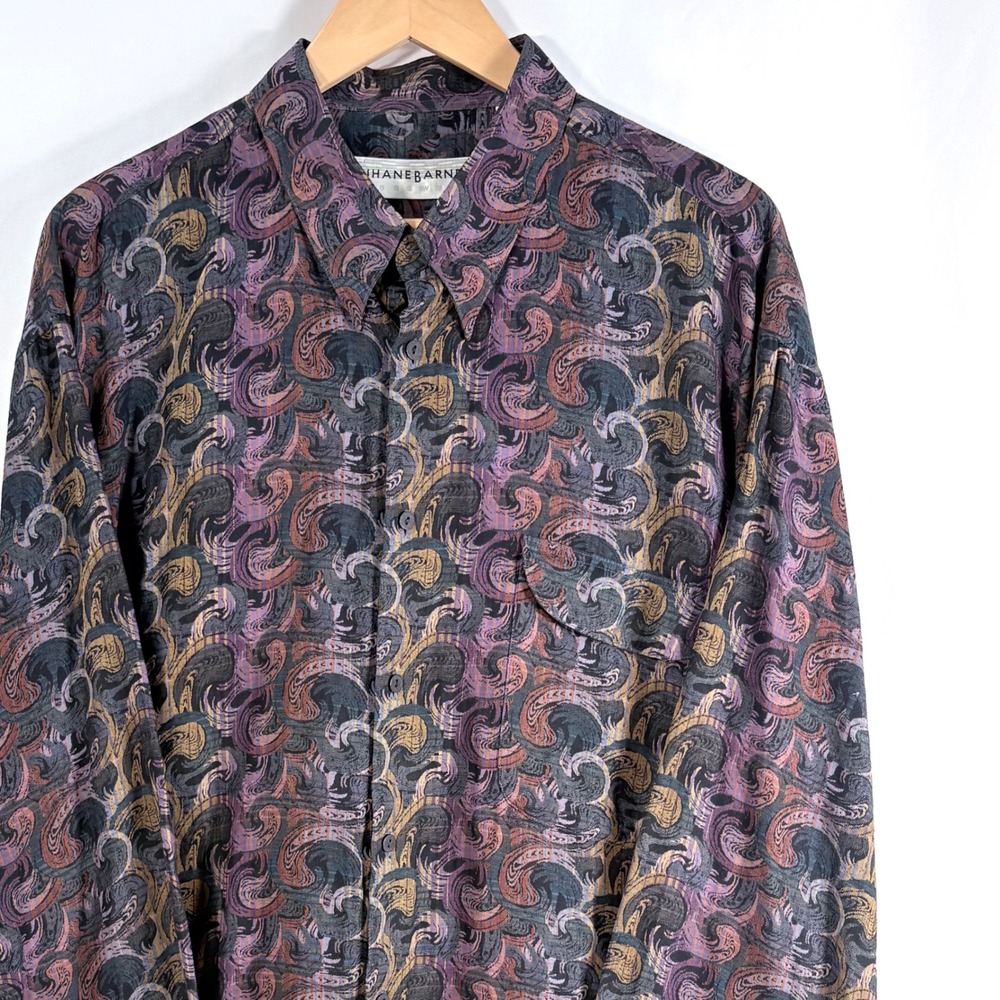 Jhane Barnes Shirt Woven Jacquard Paisley Fractal Artsy Vintage Cotton Men XL